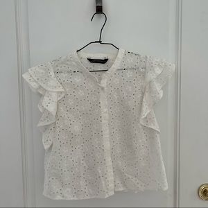 Zara eyelet ruffle button shirt Medium